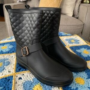 Capelli of New York Black Quilted Rain Boots with Gold Buckle